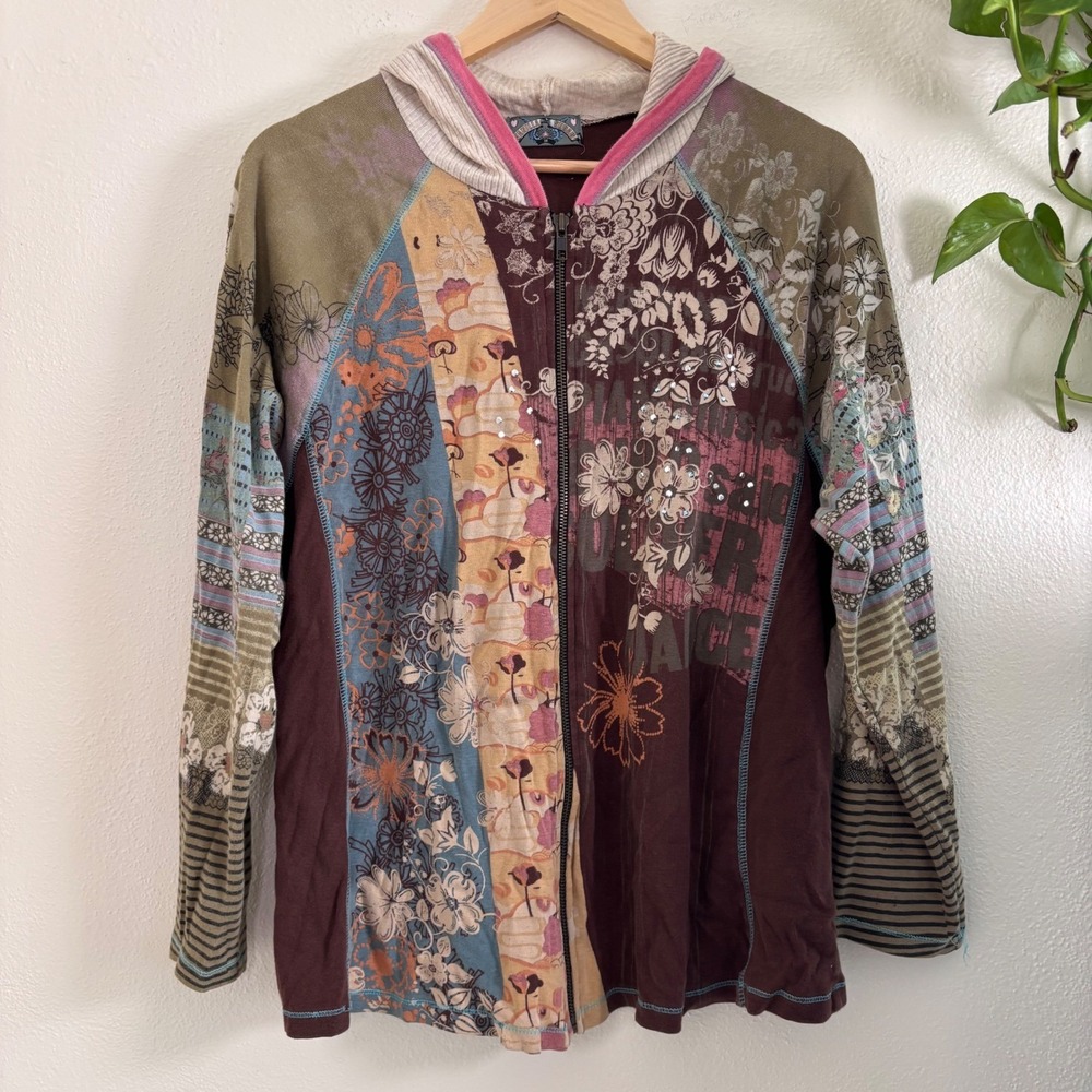 Vanilla sugar y2k floral color block hoodie brown green blue